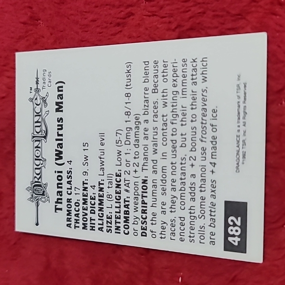 1992 TSR Advanced Dungeons & Dragons Thanoi (Walrusman) #482 - Picture 2 of 2